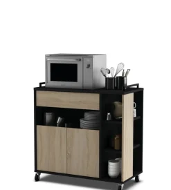 Carrello multifunzione rovere e nero, 78,4x40x79 cm
