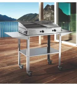 Carrello per plancha in acciaio inox grande, 128,5x46x76 cm - ompagrill