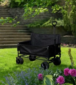 Carrello pieghevole eurogarden con ruote e funzione panchina in acciaio nero 108x55,5x73 cm