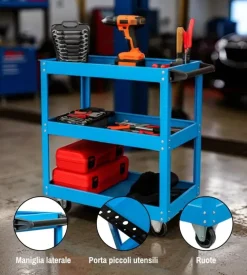 Carrello porta attrezzi easy system 3 ripiani blu 70,5x35,3x66,8 cm