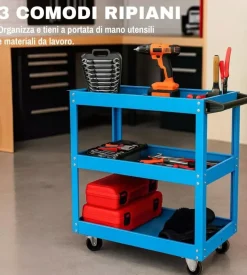Carrello porta attrezzi easy system 3 ripiani blu 70,5x35,3x66,8 cm