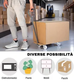 Carrello trasporto pieghevole easy system con manico e ruote pivotanti in legno portata 200 kg 58x29x1,8 cm