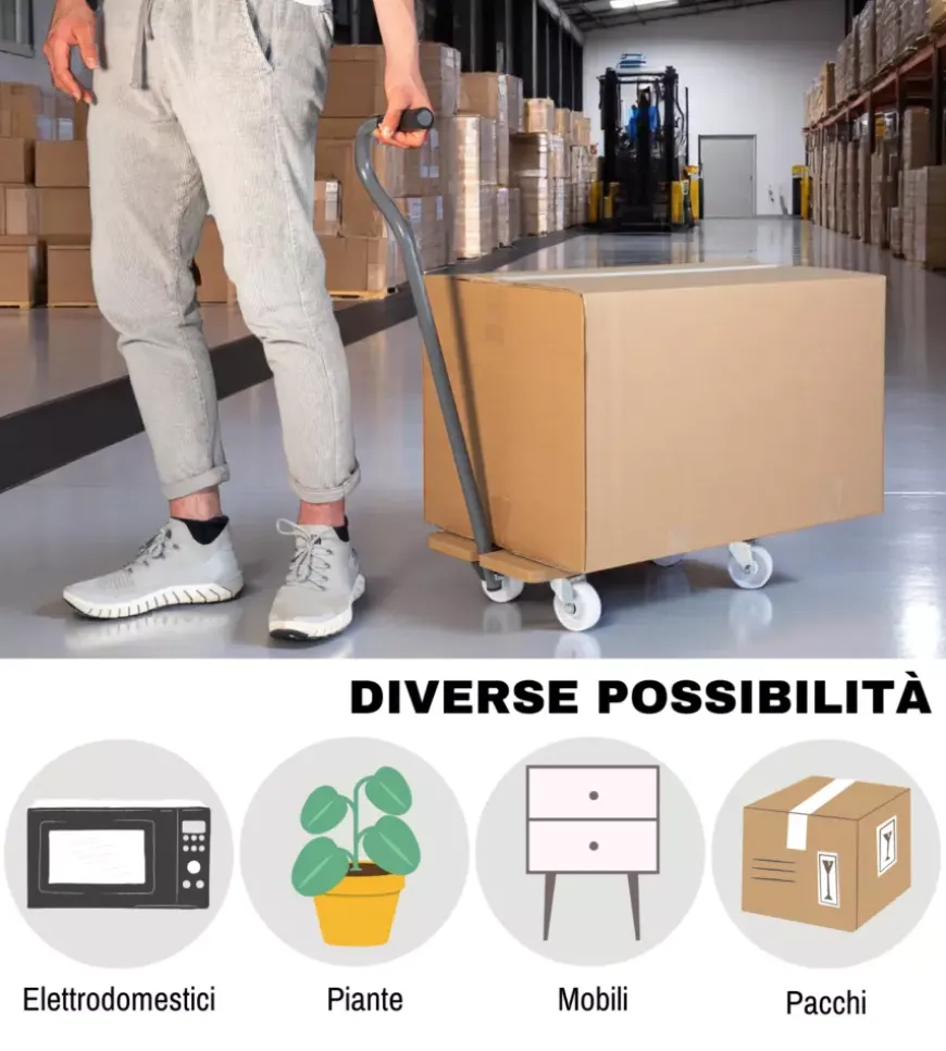 Carrello trasporto pieghevole easy system con manico e ruote pivotanti in legno portata 200 kg 58x29x1,8 cm