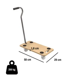 Carrello trasporto pieghevole easy system con manico e ruote pivotanti in legno portata 200 kg 58x29x1,8 cm