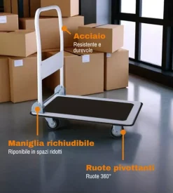 Carrello trasporto pieghevole eurogarden con manico e ruote pivotanti in acciaio portata 150 kg 73,3x47,7x83 cm