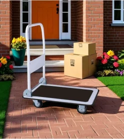 Carrello trasporto pieghevole eurogarden con manico e ruote pivotanti in acciaio portata 150 kg 73,3x47,7x83 cm