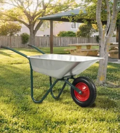 Carriola da giardino eurogarden in acciaio zincato con vasca da 70 litri