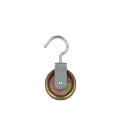 Carrucola ad 1 gola con gancio girevole ø 60 mm. in zama ottonata per funi ø 11 mm.