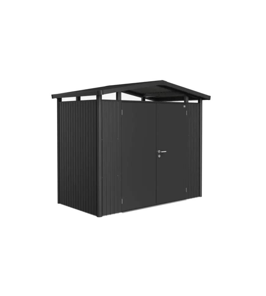 Casetta da giardino biohort "panorama p1" in acciaio zincato colore grigio scuro metallizzato con porta battente doppio 273x158x227 cm - cod. 14029