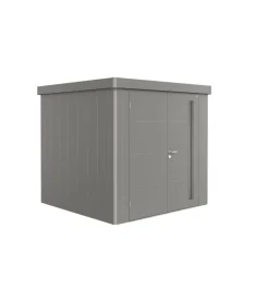 Casetta da giardino biohort "neo 2b" in acciaio zincato colore grigio quarzo metallizzato con porta battente doppio 236x236x222 cm - cod. 87063