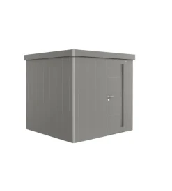 Casetta da giardino biohort "neo 2b" in acciaio zincato colore grigio quarzo metallizzato con porta battente semplice 236x236x222 cm - cod. 87034