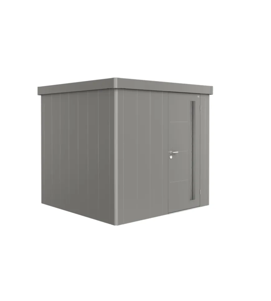 Casetta da giardino biohort "neo 2b" in acciaio zincato colore grigio quarzo metallizzato con porta battente semplice 236x236x222 cm - cod. 87034