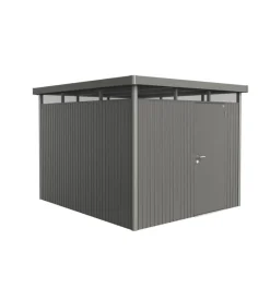 Casetta da giardino biohort "highline h5" in acciaio zincato colore grigio quarzo metallizzato con porta battente semplice 275x315x222 cm - cod. 88060