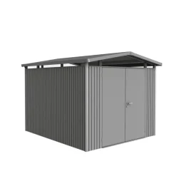 Casetta da giardino biohort "panorama p5" in acciaio zincato colore grigio quarzo metallizzato con porta battente doppio 273x318x227 cm - cod. 18069