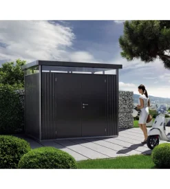 Casetta da giardino biohort "highline h2" in acciaio zincato colore grigio scuro metallizzato con porta battente doppio 275x195x222 cm - cod. 84039