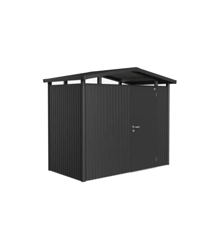 Casetta da giardino biohort "panorama p1" in acciaio zincato colore grigio scuro metallizzato con porta battente semplice 273x158x227 cm - cod. 14020