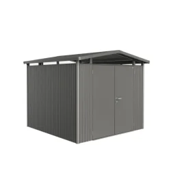 Casetta da giardino biohort "panorama p4" in acciaio zincato colore grigio quarzo metallizzato con porta battente doppio 273x278x227 cm - cod. 18059