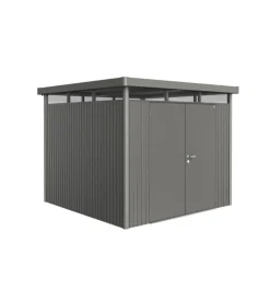 Casetta da giardino biohort "highline h4" in acciaio zincato colore grigio quarzo metallizzato con porta battente doppio 275x275x222 cm - cod. 88059