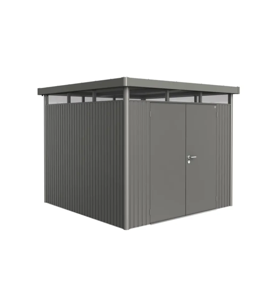 Casetta da giardino biohort "highline h4" in acciaio zincato colore grigio quarzo metallizzato con porta battente doppio 275x275x222 cm - cod. 88059