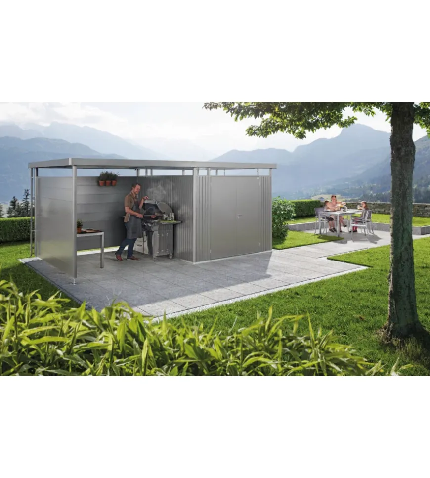 Casetta da giardino biohort "highline h4" in acciaio zincato colore grigio quarzo metallizzato con porta battente doppio 275x275x222 cm - cod. 88059