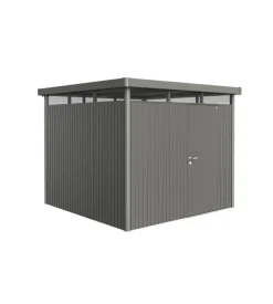 Casetta da giardino biohort "highline h4" in acciaio zincato colore grigio quarzo metallizzato con porta battente semplice 275x275x222 cm - cod. 88050