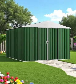 Casetta da giardino domus "l new" in metallo verde con porte scorrevoli 267x173x194 cm