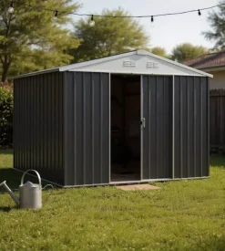 Casetta da giardino domus "xl new" in metallo grigio con porte scorrevoli 267x300x194 cm