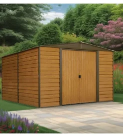 Casetta da giardino habrita "arrow woodridge" in acciaio zincato effetto legno 313,1x370,2x208,6 cm