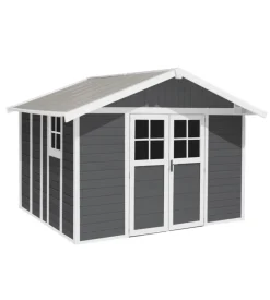 Casetta da giardino in pvc grosfillex "deco 11" grigio scuro e bianco 370x407x250 cm - cod. 23011276