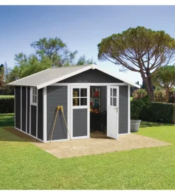 Casetta da giardino in pvc grosfillex "deco 11" grigio scuro e bianco 370x407x250 cm - cod. 23011276