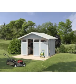 Casetta da giardino in pvc grosfillex "utility 7" grigio-azzurro e bianco 370x298x250 cm - cod. 22807137