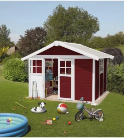 Casetta da giardino in pvc grosfillex "deco 7" rosso e bianco 370x298x250 cm - cod. 23007242