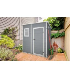 Casetta da giardino keter "manor pent 6x4" in resina colore grigio con porta battente singola 183,5x111x200,5 cm