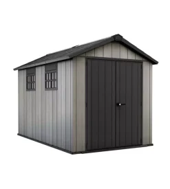 Casetta da giardino keter "oakland 7511" in duotech colore grigio con porta battente doppia 230x350x242 cm