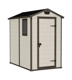 Casetta da giardino keter "manor 4x6" in resina colore beige con porta battente singola 130x192x198 cm
