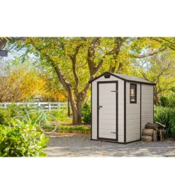 Casetta da giardino keter "manor 4x6" in resina colore beige con porta battente singola 130x192x198 cm