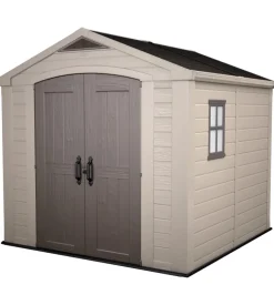 Casetta da giardino keter "factor 8x8" in resina colore beige con porta battente doppia 256,5x255x243 cm