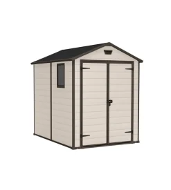 Casetta da giardino keter "manor 6x8" in resina colore beige con porta battente doppia 185,8x236,8x227 cm