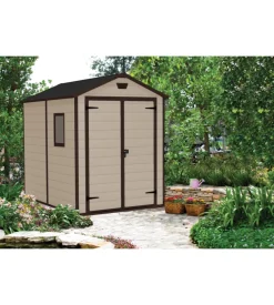 Casetta da giardino keter "manor 6x8" in resina colore beige con porta battente doppia 185,8x236,8x227 cm