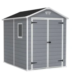 Casetta da giardino keter "manor 6x8" in resina colore grigio con porta battente doppia 185,8x236,8x227 cm