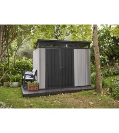 Casetta da giardino keter "artisan 9x7" in duotech colore grigio con porta battente doppia 277x218x226 cm
