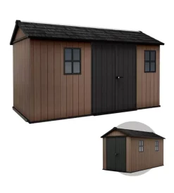 Casetta da giardino keter "newton+ 7513/1375" in resina marrone doppia opzione montaggio 413x230x246 cm