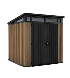 Casetta da giardino keter "pent 7x7" in resina marrone con porta battente doppia 214x218x226 cm