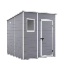 Casetta da giardino keter "manor pent 6x6" in resina colore grigio con porta battente singola 183,5x185x200 cm