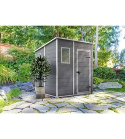 Casetta da giardino keter "manor pent 6x6" in resina colore grigio con porta battente singola 183,5x185x200 cm