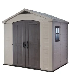 Casetta da giardino keter "factor 8x6" in resina colore beige con porta battente doppia 256,5x182x243 cm