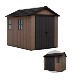 Casetta da giardino keter "newton+ 759/975" in resina marrone doppia opzione montaggio 287x230x246 cm