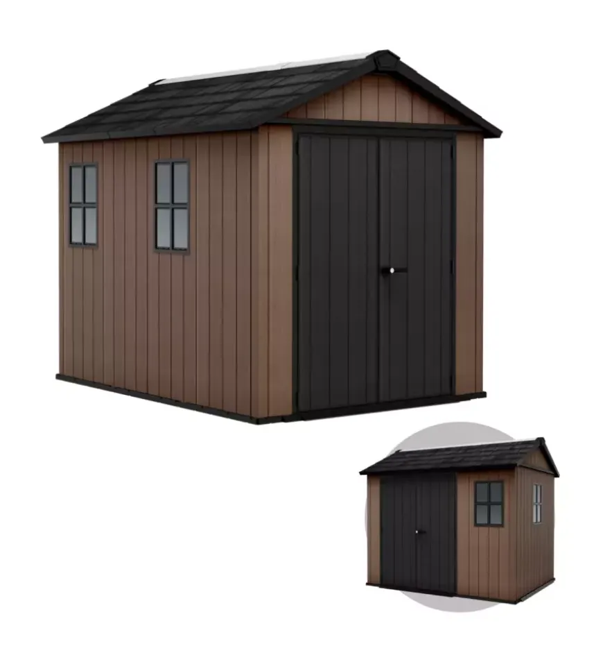 Casetta da giardino keter "newton+ 759/975" in resina marrone doppia opzione montaggio 287x230x246 cm
