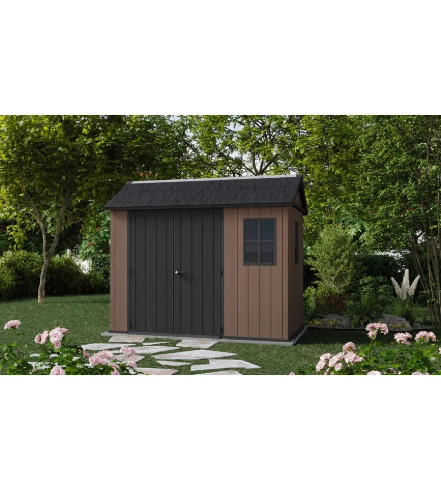 Casetta da giardino keter "newton+ 759/975" in resina marrone doppia opzione montaggio 287x230x246 cm