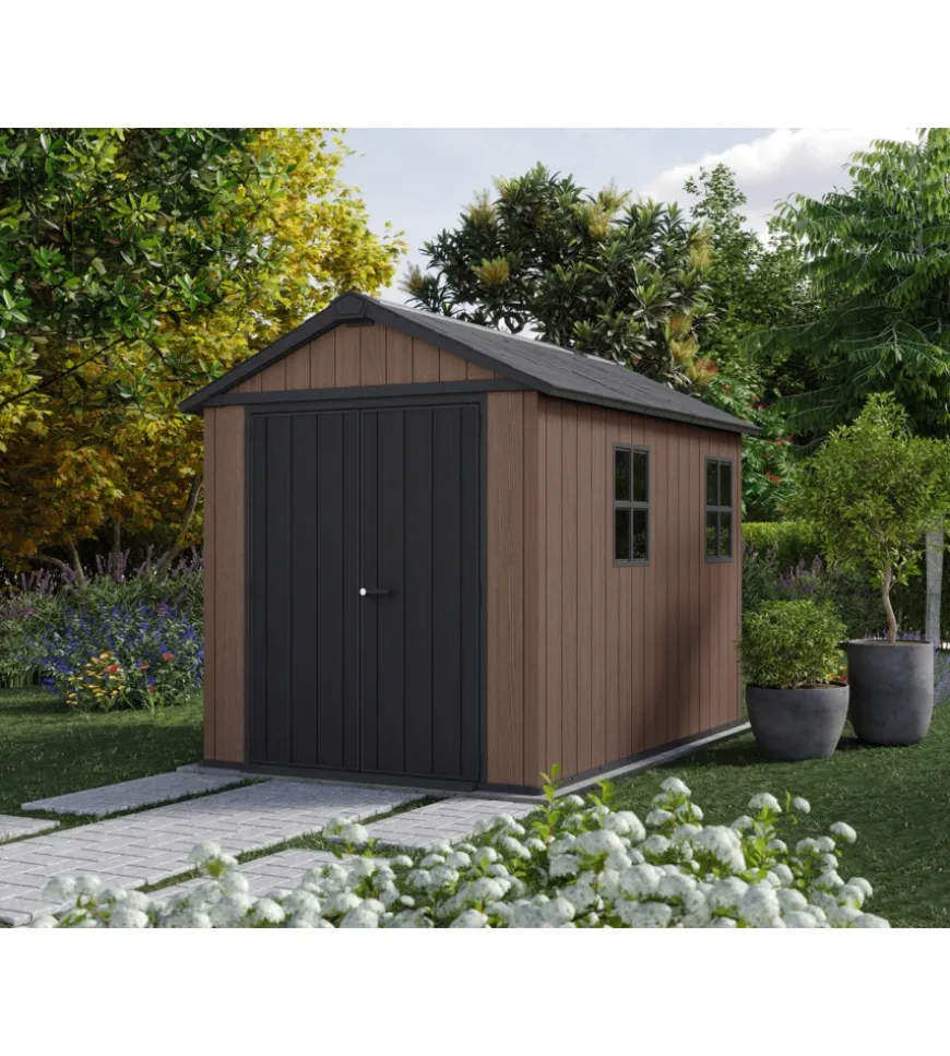 Casetta da giardino keter "newton+ 759/975" in resina marrone doppia opzione montaggio 287x230x246 cm